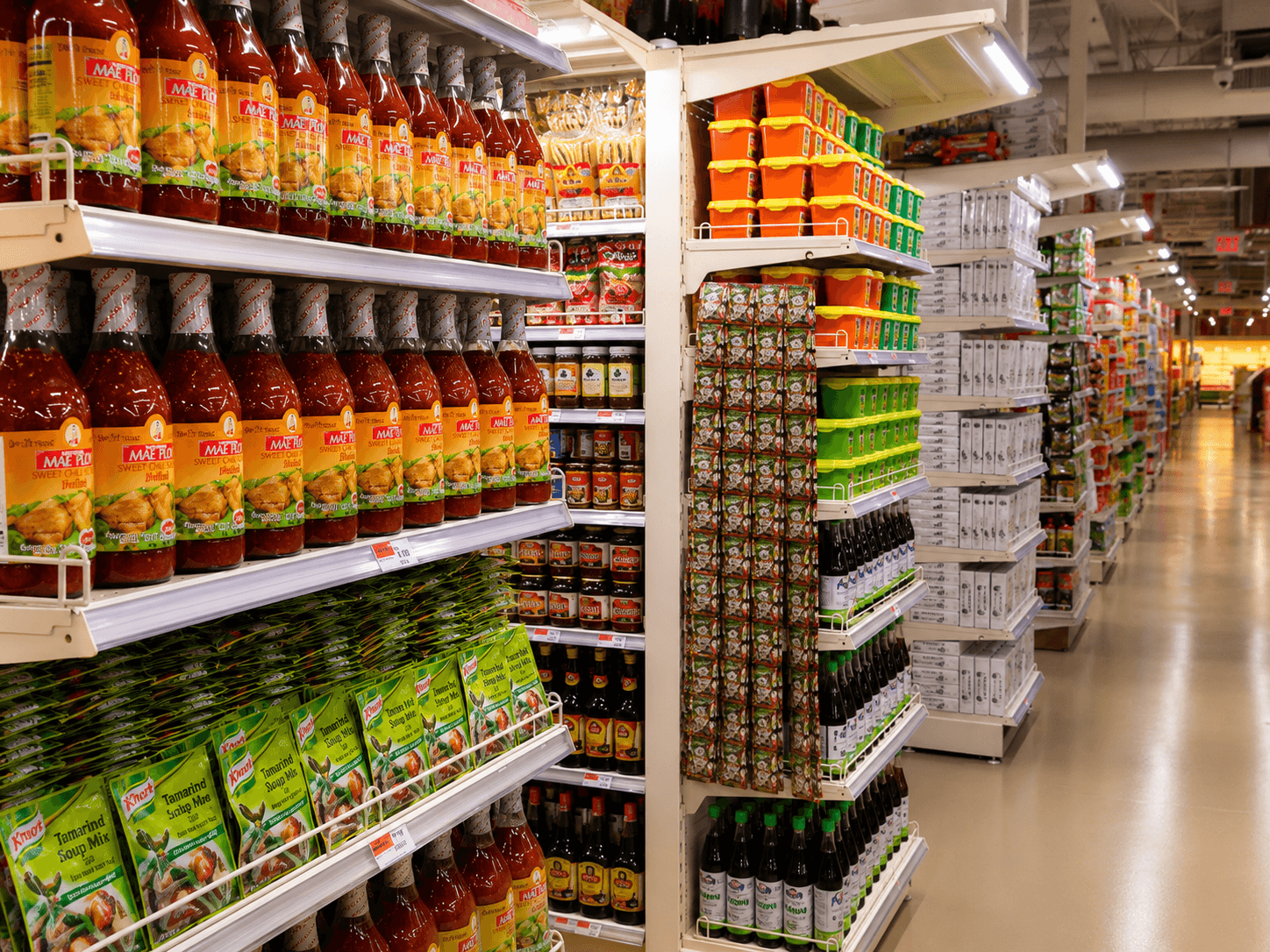 International grocery aisle at Good Fortune Dallas